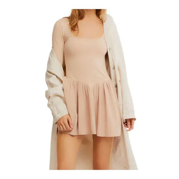 Free People Onda Long Sleeve Stretch Cotton Minidress Tuscany Pockets - Picture 13 of 14